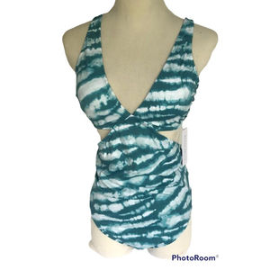 Teal Tie-Dye One-Piece Swimsuit with Cutout